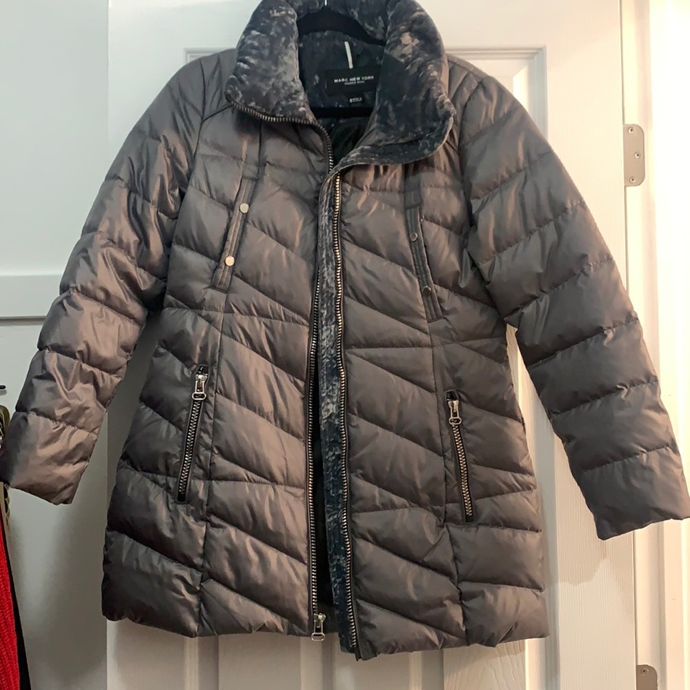 Grey long jacket puffer brand new never worn but took tags off